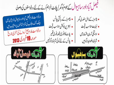 Applications are invited from Public for Ashiana housing Faisalabad