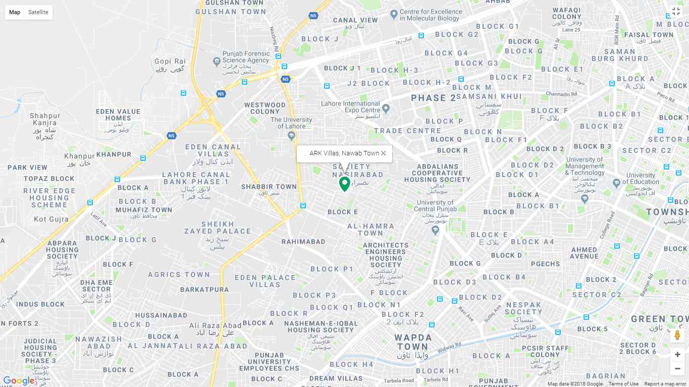 ARK Villas and Apartments Lahore Location Map