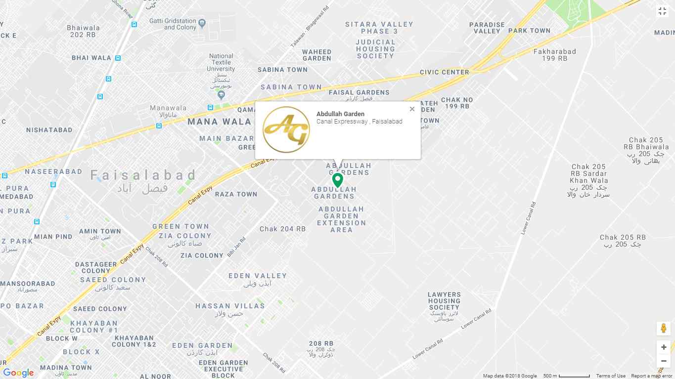 Abdullah Garden Faisalabad Location Map