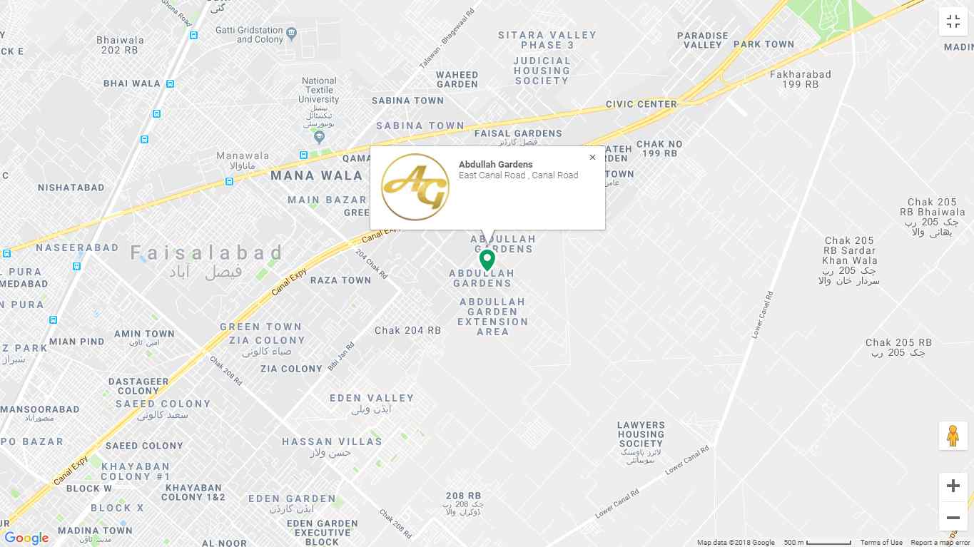 Abdullah Gardens Faisalabad Location Map