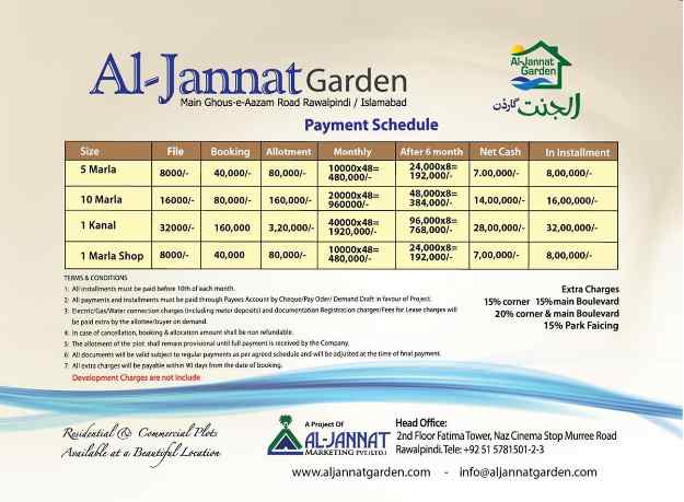 Al-Jannat Garden Rawalpindi Payment Plan