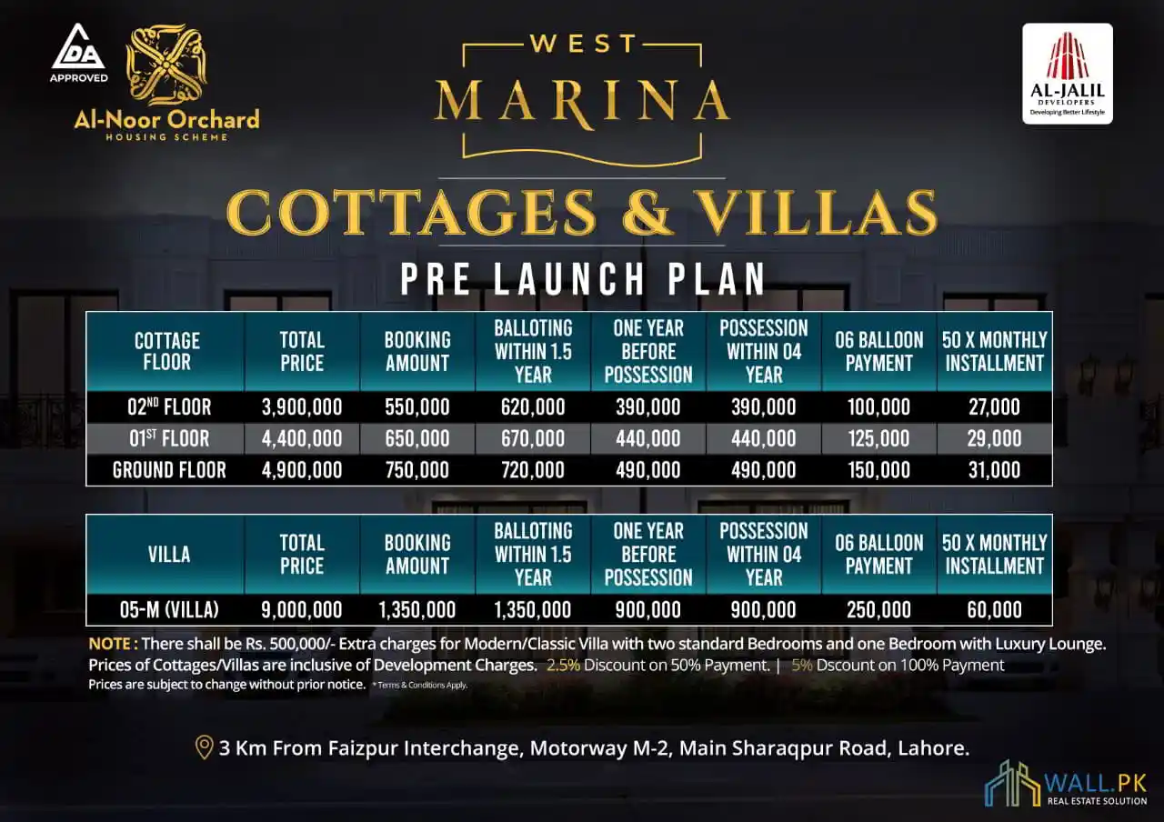 Al-Noor Orchard Villas Lahore Payment Plan