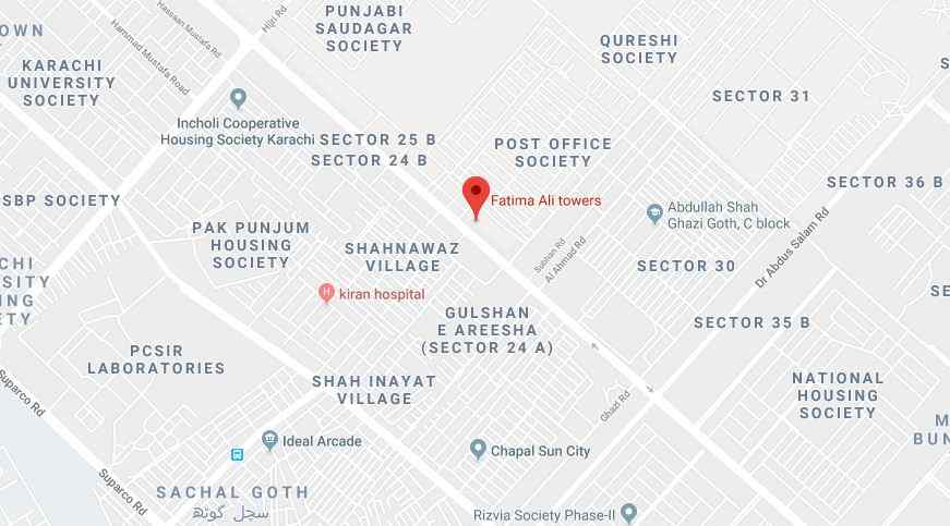 Fatima Ali Towers Karachi Location Map