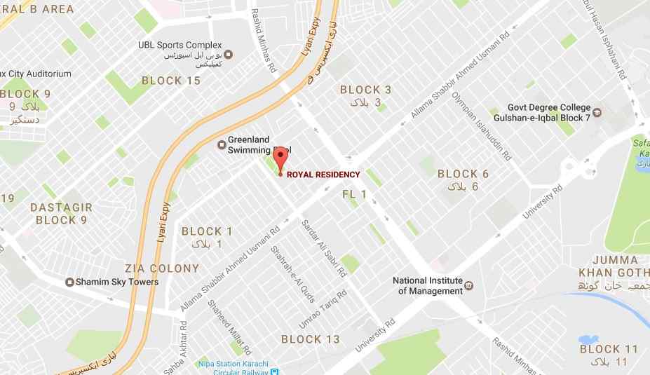 Harmain Royal Residency Karachi Location Map