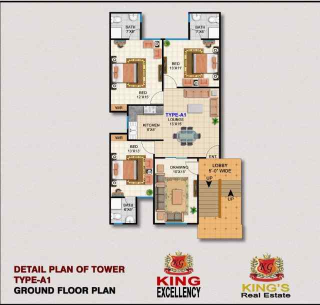 King's Excellency Karachi Apartments for Sale Type A1 Layout 