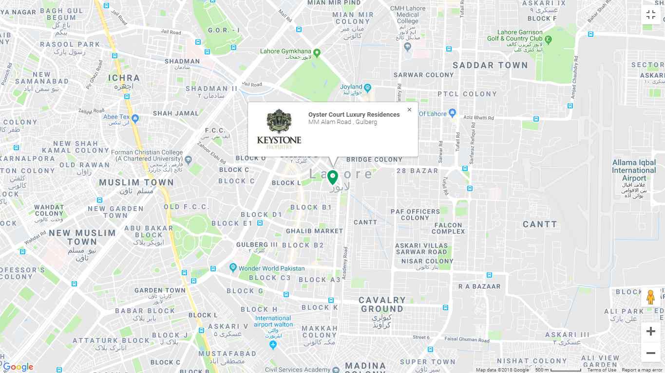 Oyster Court Residences Lahore Location Map