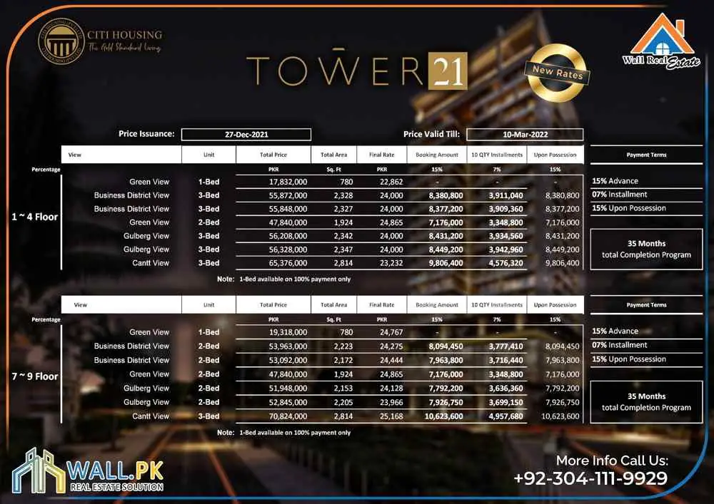 Tower 21 Gulberg Lahore — plots and inventory