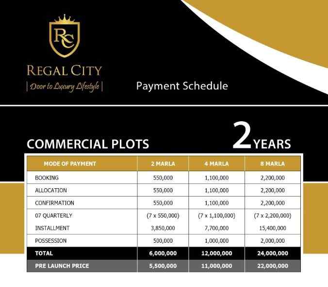Regal City Commercial Plots Payment Plan (2 Years)