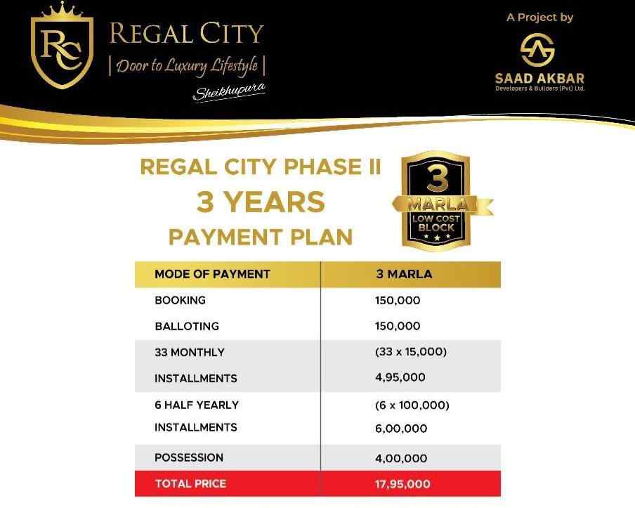 Regal City Undeveloped Plots Payment Plan (3 Years)