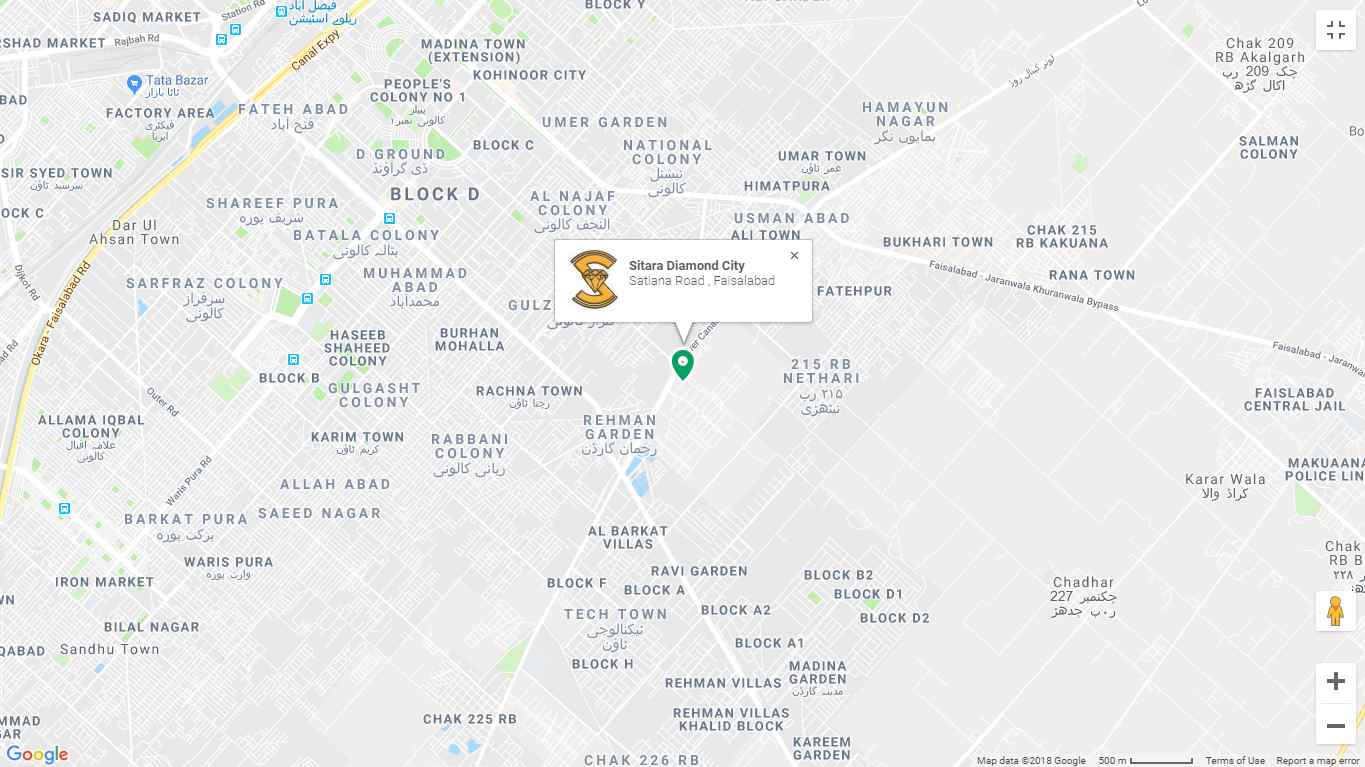 Sitara Diamond City Faisalabad Location Map