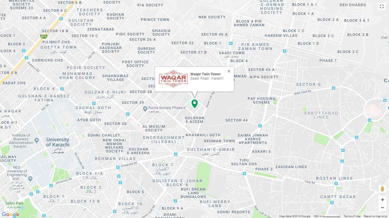 Waqar Twin Tower Karachi Location Map