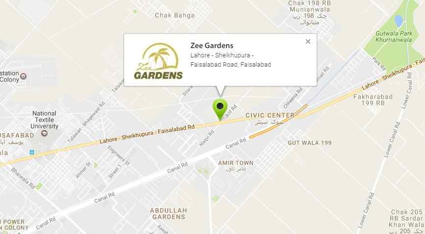 Zee Gardens Faisalabad Location Map